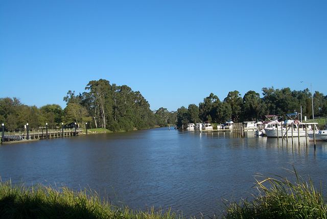Boats moored at the Port of Sale on a calm, sunny day.